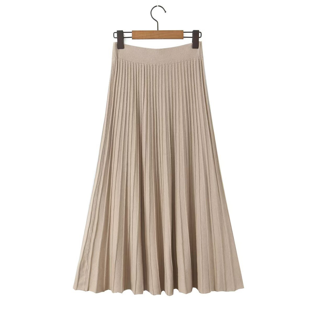 Damen Plissierter Maxirock mit hoher Taille und Elastikbund Nord Taschen