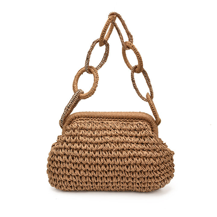 Damen-Handtasche aus geflochtenem Material mit dekorativen Griffen Nord Taschen