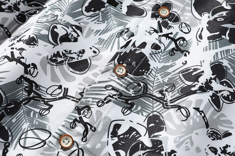 Herren Oversize-Knopfhemd mit grafischem Allover-Print und lockerem Relaxed-Schnitt Nord Taschen
