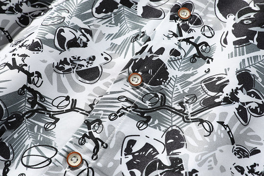 Herren Oversize-Knopfhemd mit grafischem Allover-Print und lockerem Relaxed-Schnitt Nord Taschen