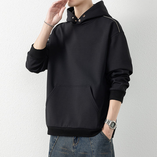 Herren Oversize-Kapuzenpullover mit Kängurutasche & Druckknopf-Hals Nord Taschen