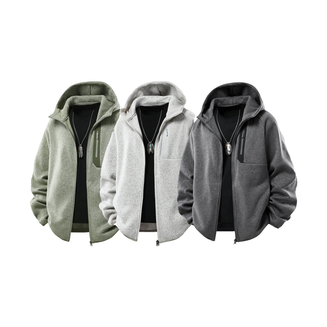 Herren Oversize Kapuzen‑Fleecejacke mit melierter Struktur, durchgehendem Reißverschluss und vertikaler Brusttasche Nord Taschen