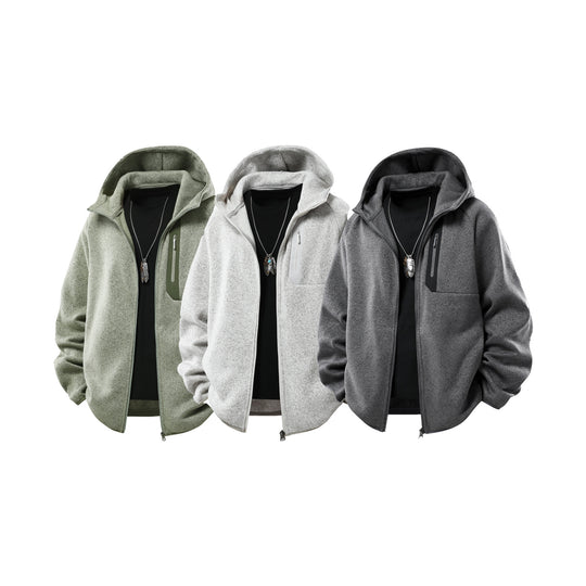 Herren Oversize Kapuzen‑Fleecejacke mit melierter Struktur, durchgehendem Reißverschluss und vertikaler Brusttasche Nord Taschen