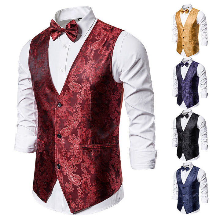 Herren taillierte Satinweste mit ornamentalem Jacquardmuster, V-Ausschnitt und drei Knöpfen Nord Taschen