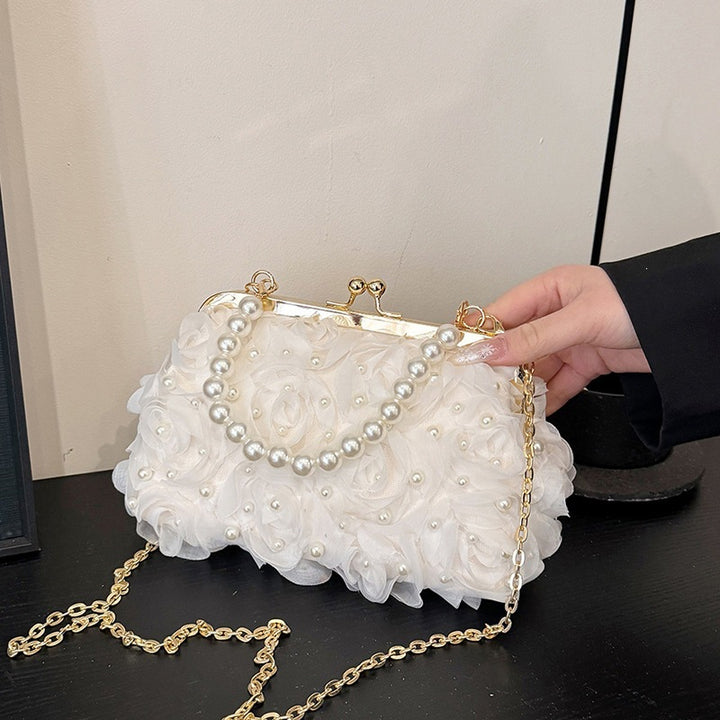 Damen Clutch-Tasche mit floralem Design und Perlenverzierung Nord Taschen