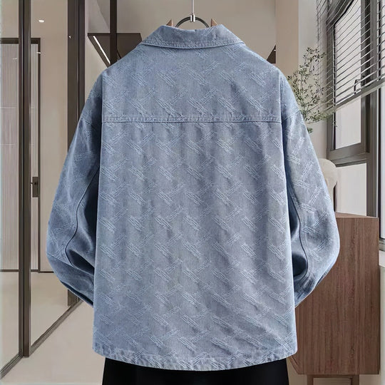 Herren Jeans-Overshirt mit dezenter Struktur-Jacquard, Druckknopf‑Brusttaschen und Hemdkragen Nord Taschen