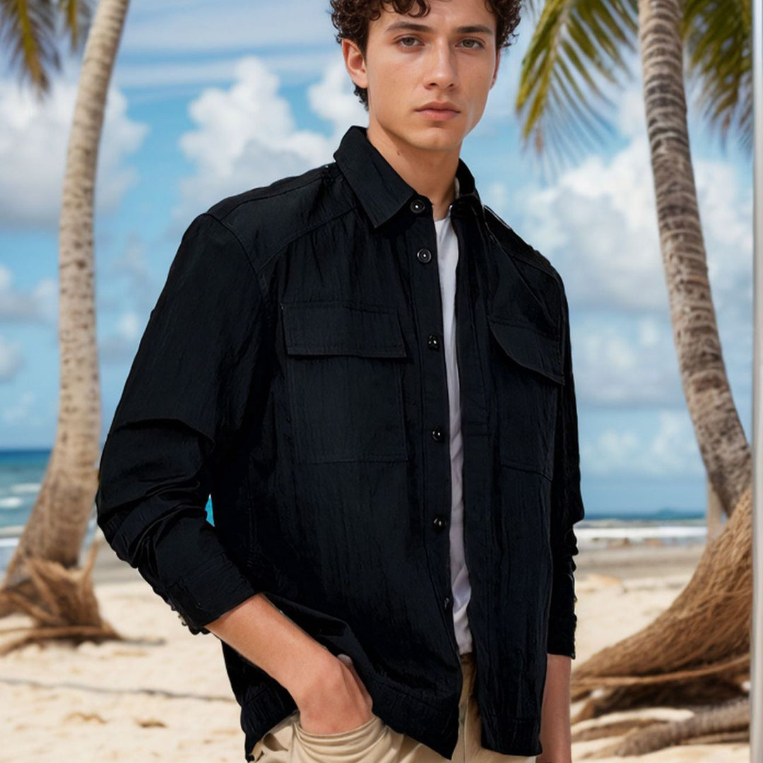 Herren Leichtes Field-Overshirt mit aufgesetzten Brusttaschen und Hemdkragen Nord Taschen