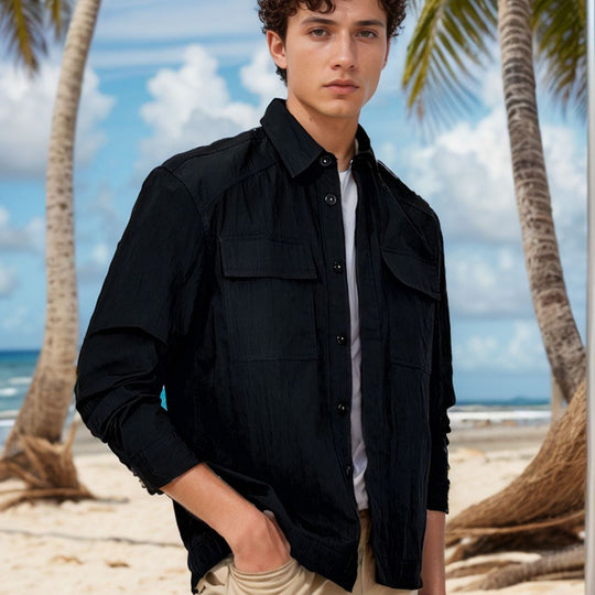 Herren Leichtes Field-Overshirt mit aufgesetzten Brusttaschen und Hemdkragen Nord Taschen