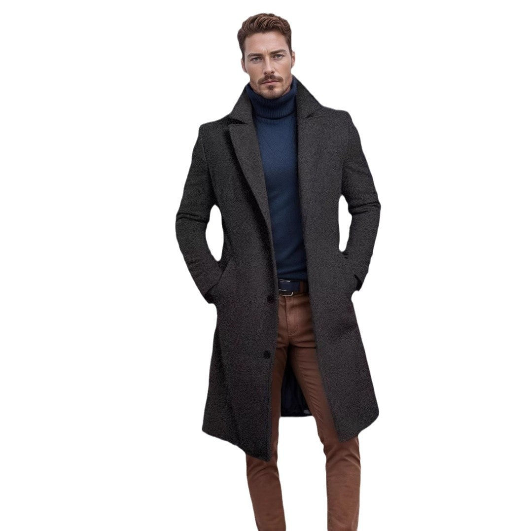Herren Langer taillierter Mantel mit breitem Revers und edler Wollmischung Nord Taschen
