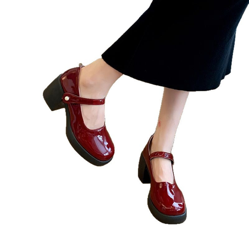 Damen elegante Mary Jane Schuhe mit Perlenschnalle