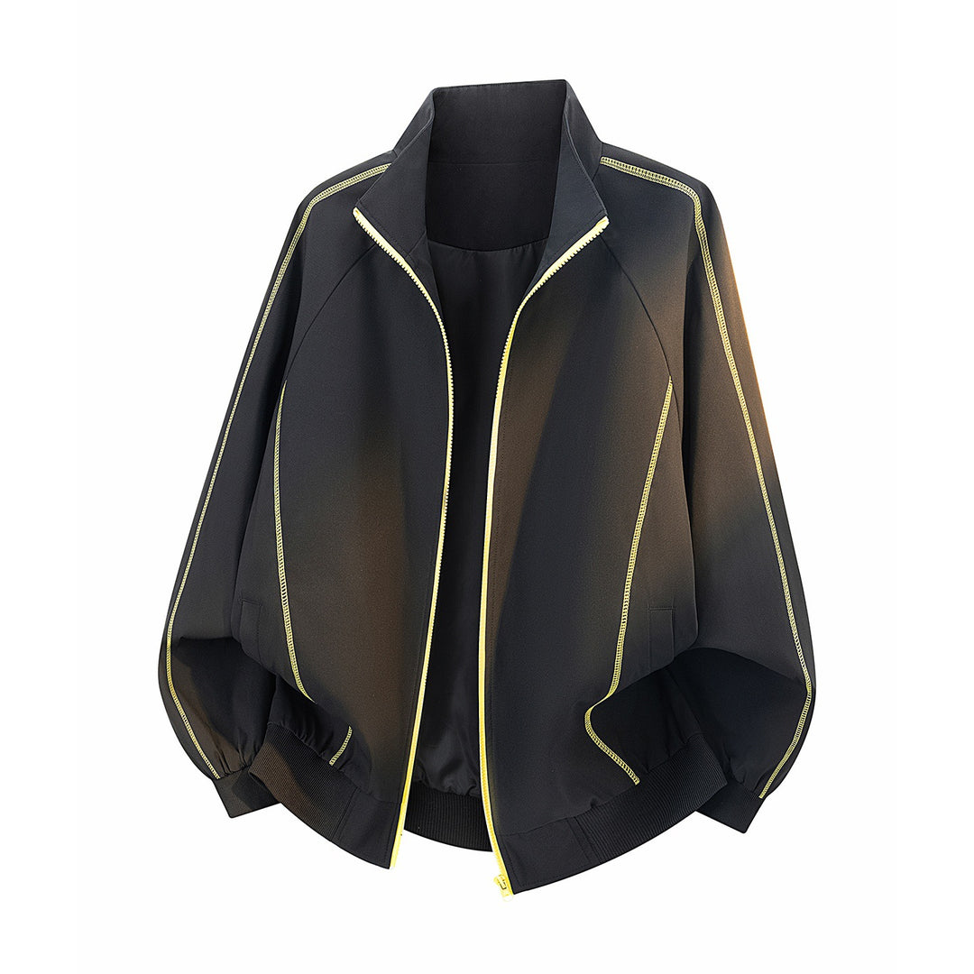 Damen Oversize-Bomberjacke mit Kontrastpaspeln, Stehkragen & Ballonärmeln Nord Taschen