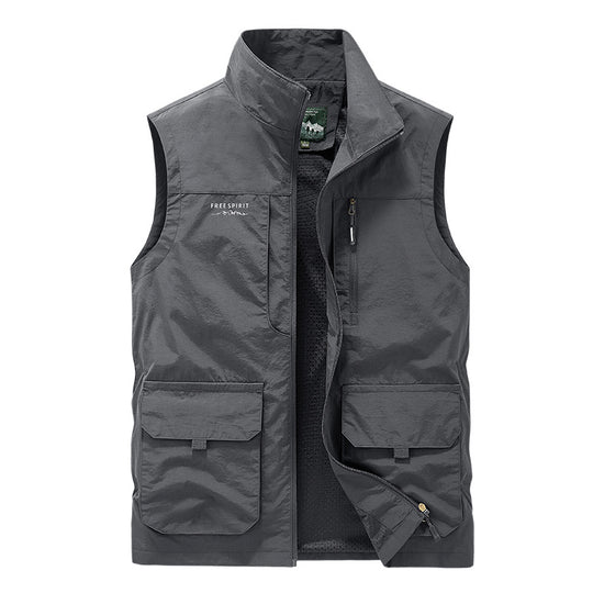 Herren multifunktionale Utility-Weste mit Mesh-Futter, Stehkragen und Mehrfachtaschen Nord Taschen