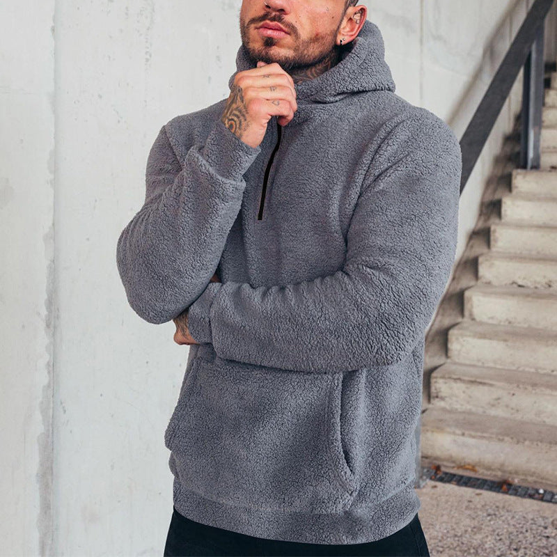 Herren kuscheliger Sherpa-Hoodie mit Kängurutasche und hohem Kragen Nord Taschen