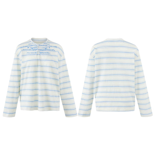Damen Gestreiftes Langarm-Henleyshirt aus leichter Baumwollmischung Nord Taschen