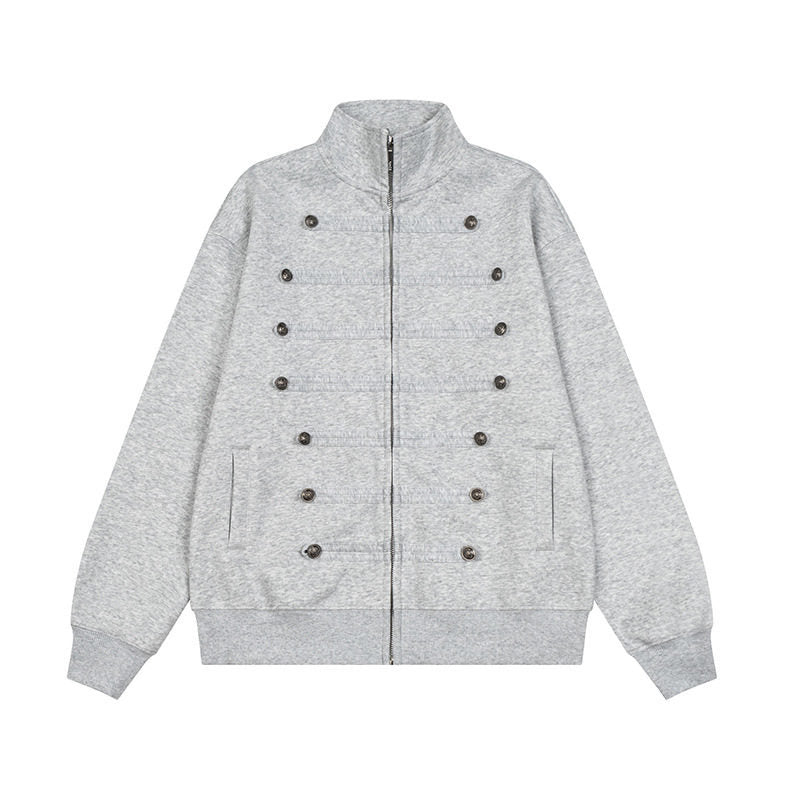 Herren Militärisch inspirierte Sweatjacke mit Stehkragen und Zierknopfleisten Nord Taschen