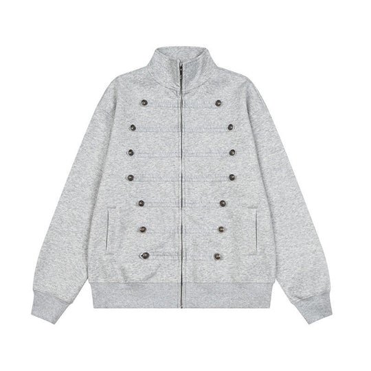 Herren Militärisch inspirierte Sweatjacke mit Stehkragen und Zierknopfleisten Nord Taschen