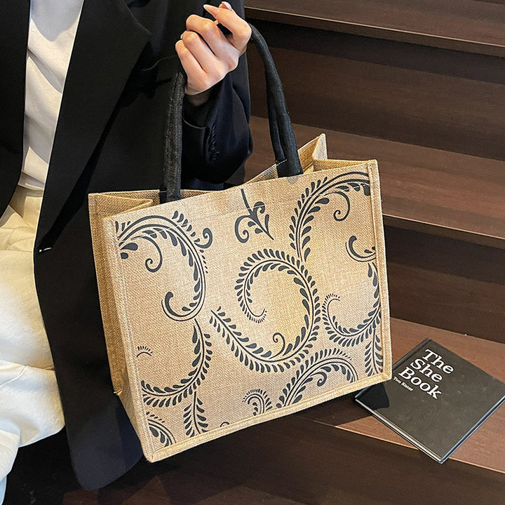 Damen Jute-Tragetasche mit kunstvollem floralem Design Nord Taschen