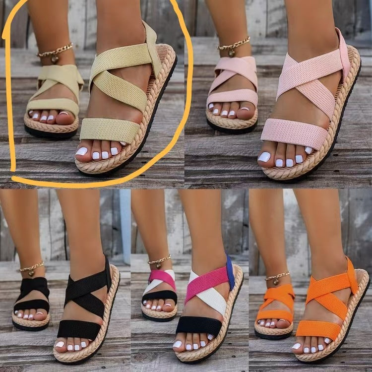 Damen Komfortable Riemensandalen mit elastischen Kreuzriemen und rutschfester Sohle