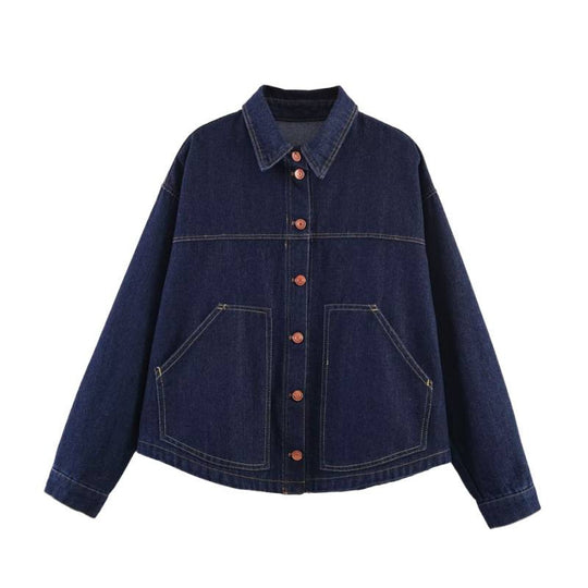 Damen Oversize-Jeansjacke mit kastigem Cropped-Schnitt, aufgesetzten Taschen und Kontrastnähten Nord Taschen