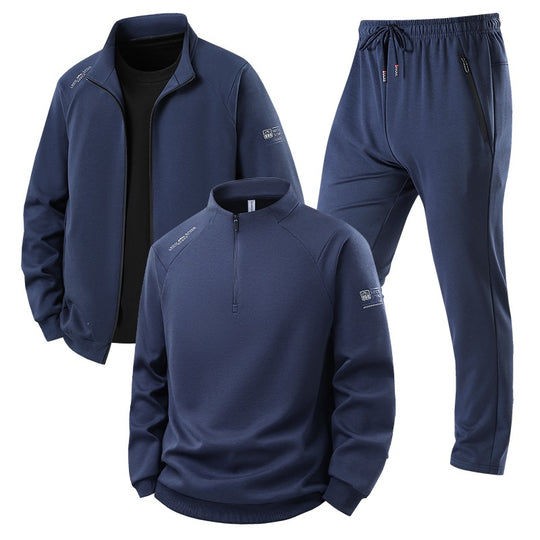 Herren Dreiteiliges Thermo-Trainingsset mit Halbzip-Pullover, Zip‑Jacke und Jogginghose Nord Taschen