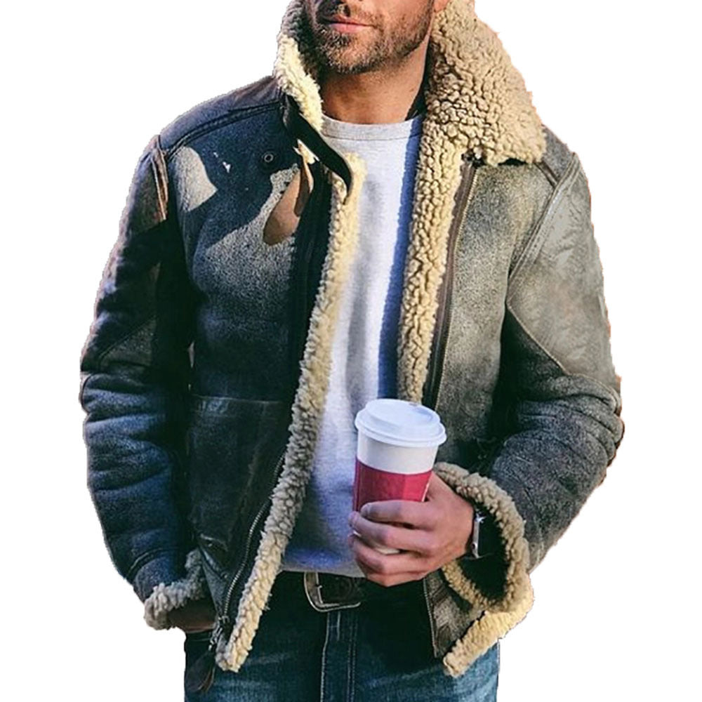 Herren Kurzjacke im Vintage-Shearling-Style mit Reißverschluss und Teddyfutter Nord Taschen