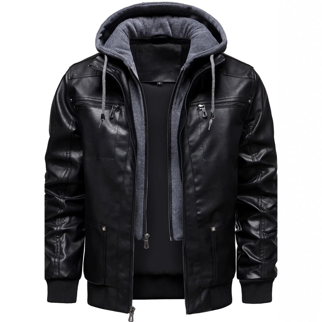 Herren Sportliche Lederjacke mit Kapuze Nord Taschen