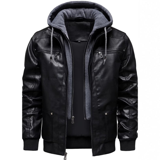 Herren Sportliche Lederjacke mit Kapuze Nord Taschen