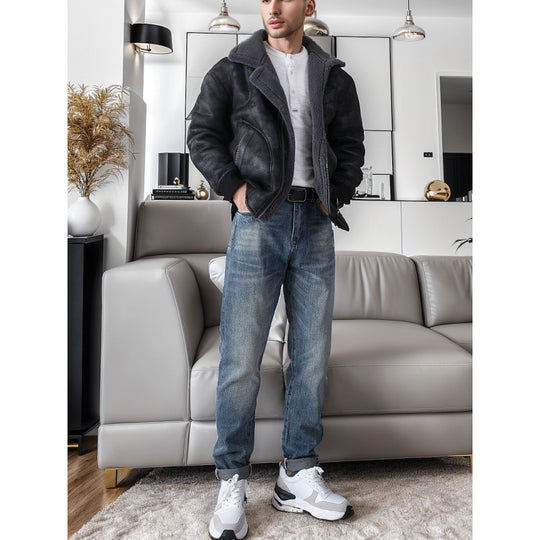 Herren Relaxed-Tapered Vintage-Jeans mit Used‑Effekt und aufgekrempeltem Saum Nord Taschen