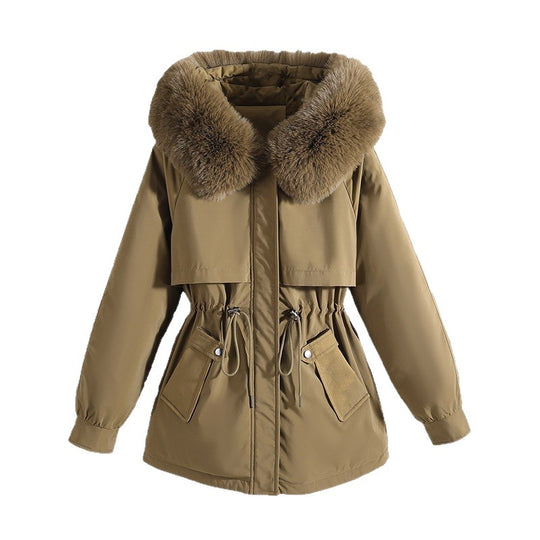 Damen nan taillierter Kurzparka mit Kordelzugtaillierung, Kapuze und großen Pattentaschen Nord Taschen