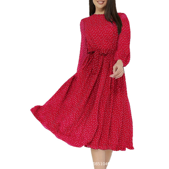 Damen Elegantes Midi-Kleid mit Punkten Nord Taschen