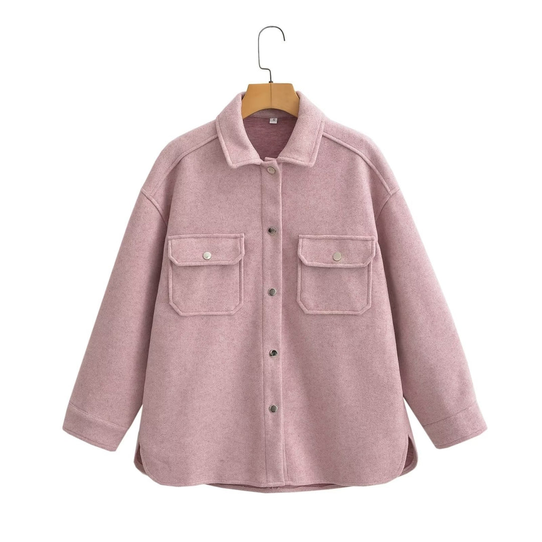 Damen Oversize Wollmix-Shacket mit Druckknopffront und aufgesetzten Pattentaschen Nord Taschen