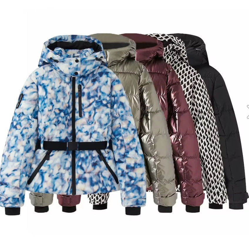 Damen 100+ gesteppte Ski- und Winterjacke mit Kapuze, Taillengürtel & wasserdichten Reißverschlüssen Nord Taschen