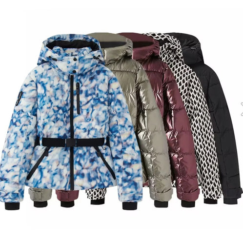 Damen 100+ gesteppte Ski- und Winterjacke mit Kapuze, Taillengürtel & wasserdichten Reißverschlüssen Nord Taschen
