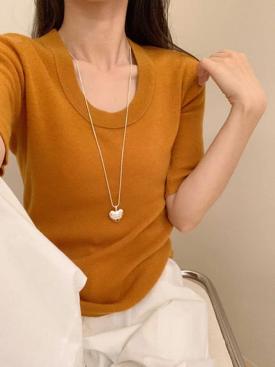 Damen Feines Feinstrick-Shirt mit tiefem Rundhals und dreiviertel Ärmeln Nord Taschen