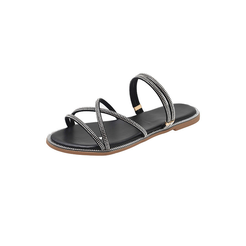Damen Glamouröse Slide-Sandalen mit funkelnden Riemen und komfortablem Fußbett