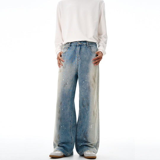Herren Oversize-Baggy-Denim-Jeans mit künstlerischem Farb-Splatter und weitem Saum Nord Taschen
