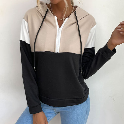 Damen Kapuzenpullover mit halbem Reißverschluss, Colorblock‑Design und Tunnelzug Nord Taschen