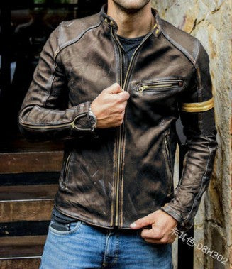 Herren Leder Bikerjacke mit Steppdetails