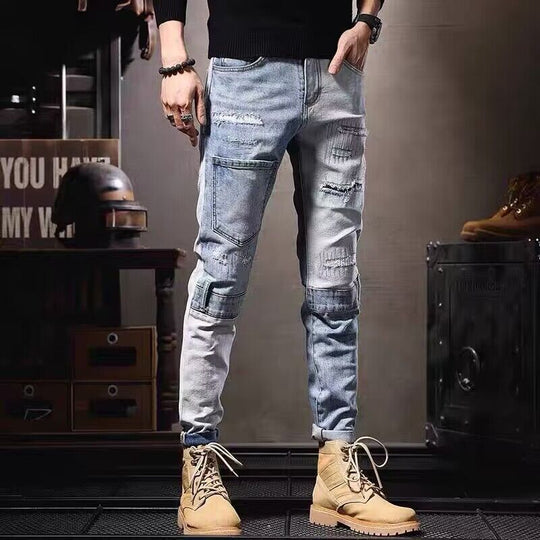 Herren Modische Ripped Jeans mit kreativen Patches Nord Taschen 1788342747