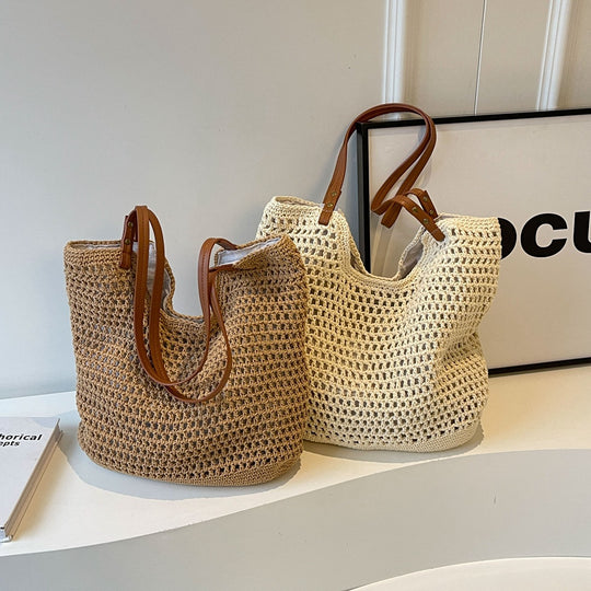 Damen Hobo-Tasche aus geflochtenem Material mit luxuriösen Ledergriffen Nord Taschen