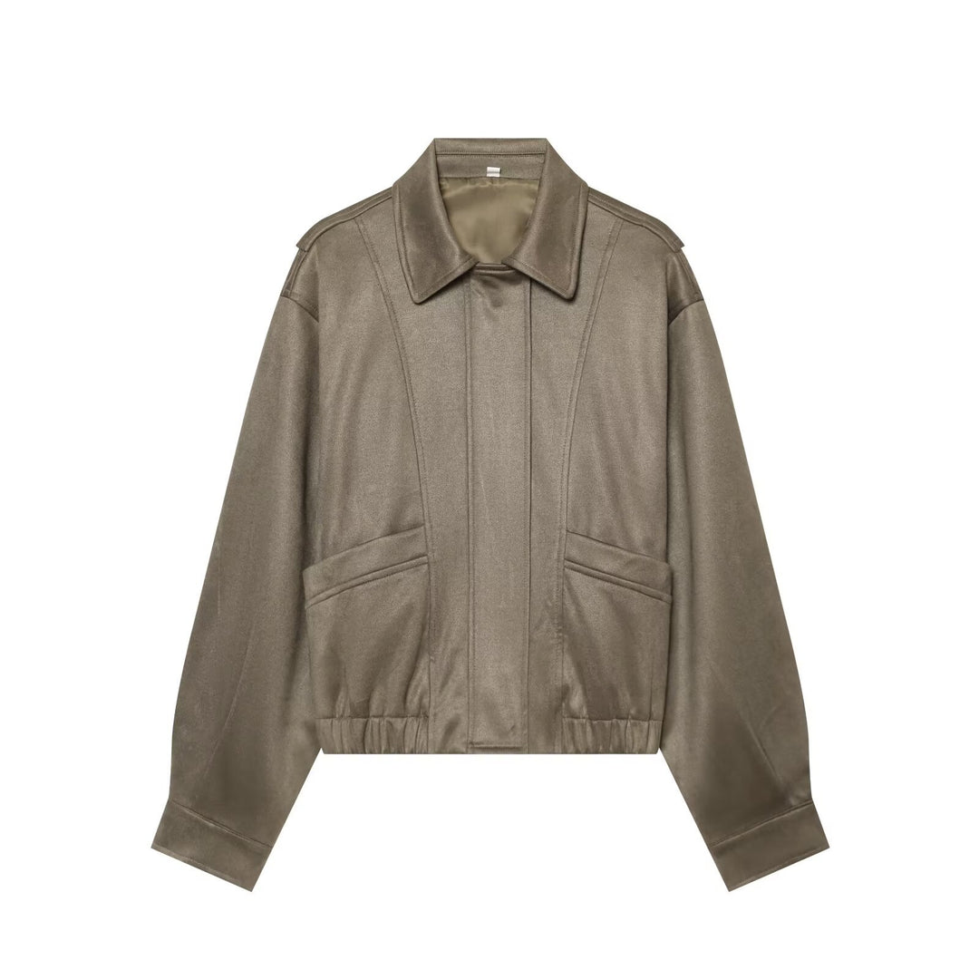 Damen Kurzer Boxy‑Blouson in Velourslederoptik mit Pattentaschen Nord Taschen