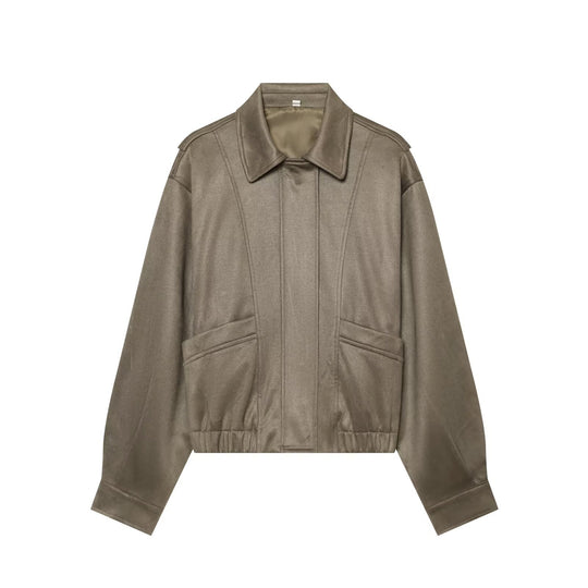 Damen Kurzer Boxy‑Blouson in Velourslederoptik mit Pattentaschen Nord Taschen