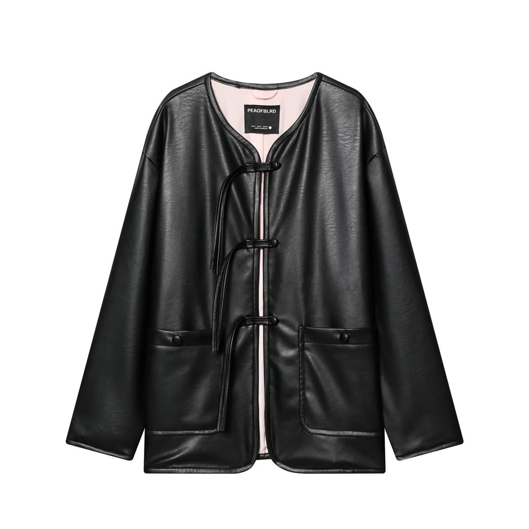 Damen Oversize Kunstlederjacke mit kinesi‑inspirierten Kordelverschlüssen Nord Taschen