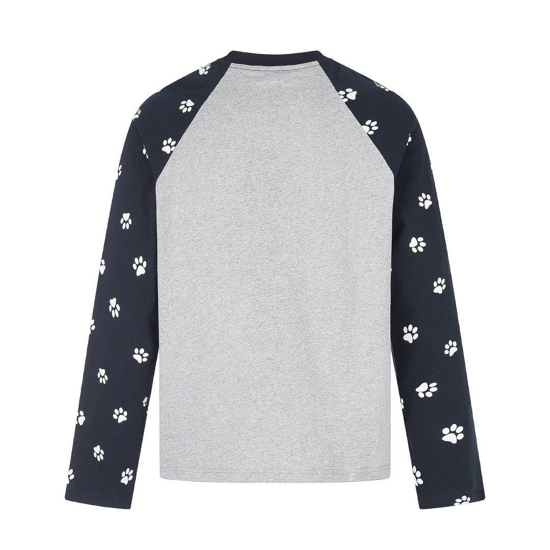 Damen Longsleeve-Raglanshirt mit Hunde‑Slogan und Pfotenmuster Nord Taschen