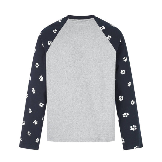 Damen Longsleeve-Raglanshirt mit Hunde‑Slogan und Pfotenmuster Nord Taschen