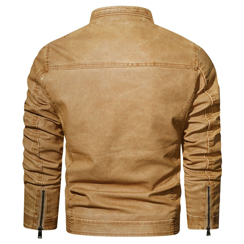 Herren Slim-Fit Jeansblouson im Pilotenstil mit Stehkragen, Ärmelraffungen und Reißverschlusstaschen Nord Taschen