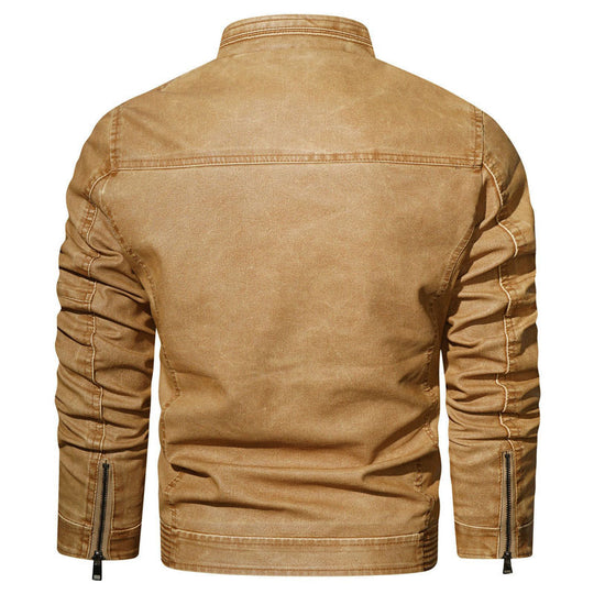 Herren Slim-Fit Jeansblouson im Pilotenstil mit Stehkragen, Ärmelraffungen und Reißverschlusstaschen Nord Taschen