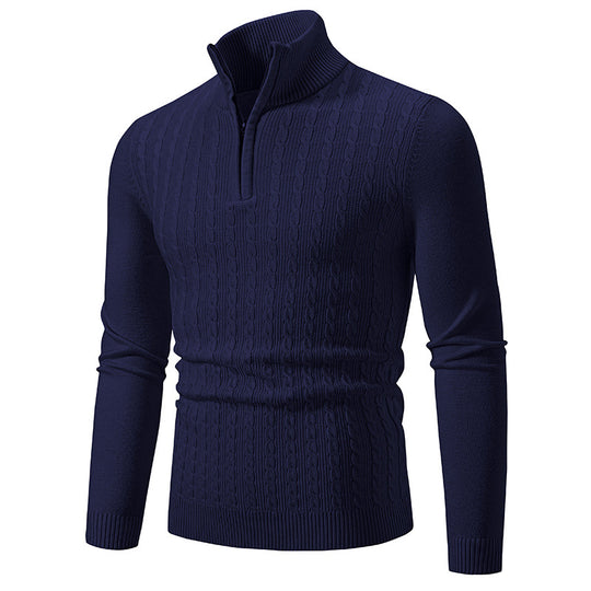 Herren Eleganter Zopfmuster-Halbzip-Pullover mit hohem Stehkragen und schmaler Passform Nord Taschen