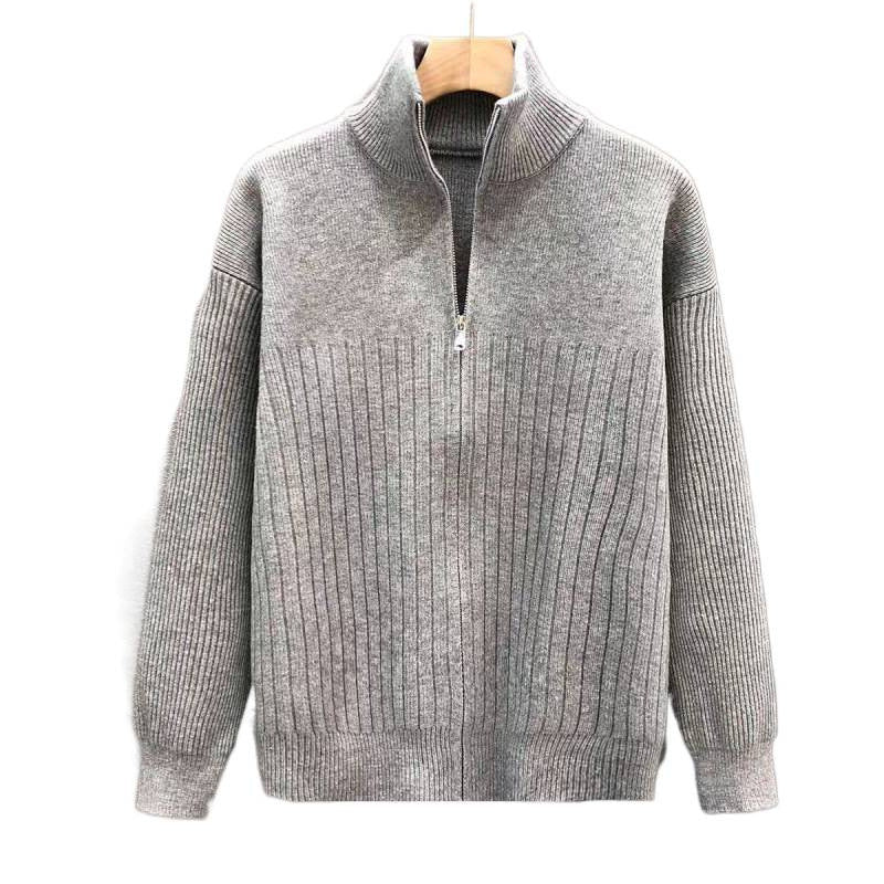 Herren Oversize Feinstrick-Pullover mit halbem Reißverschluss und markanter Rippenstruktur Nord Taschen