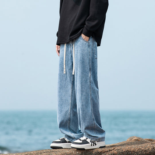 Herren Weite Vintage‑Washed Baggy-Jeans im Joggerstil mit Tunnelzugbund und geripptem Knöchelabschluss Nord Taschen
